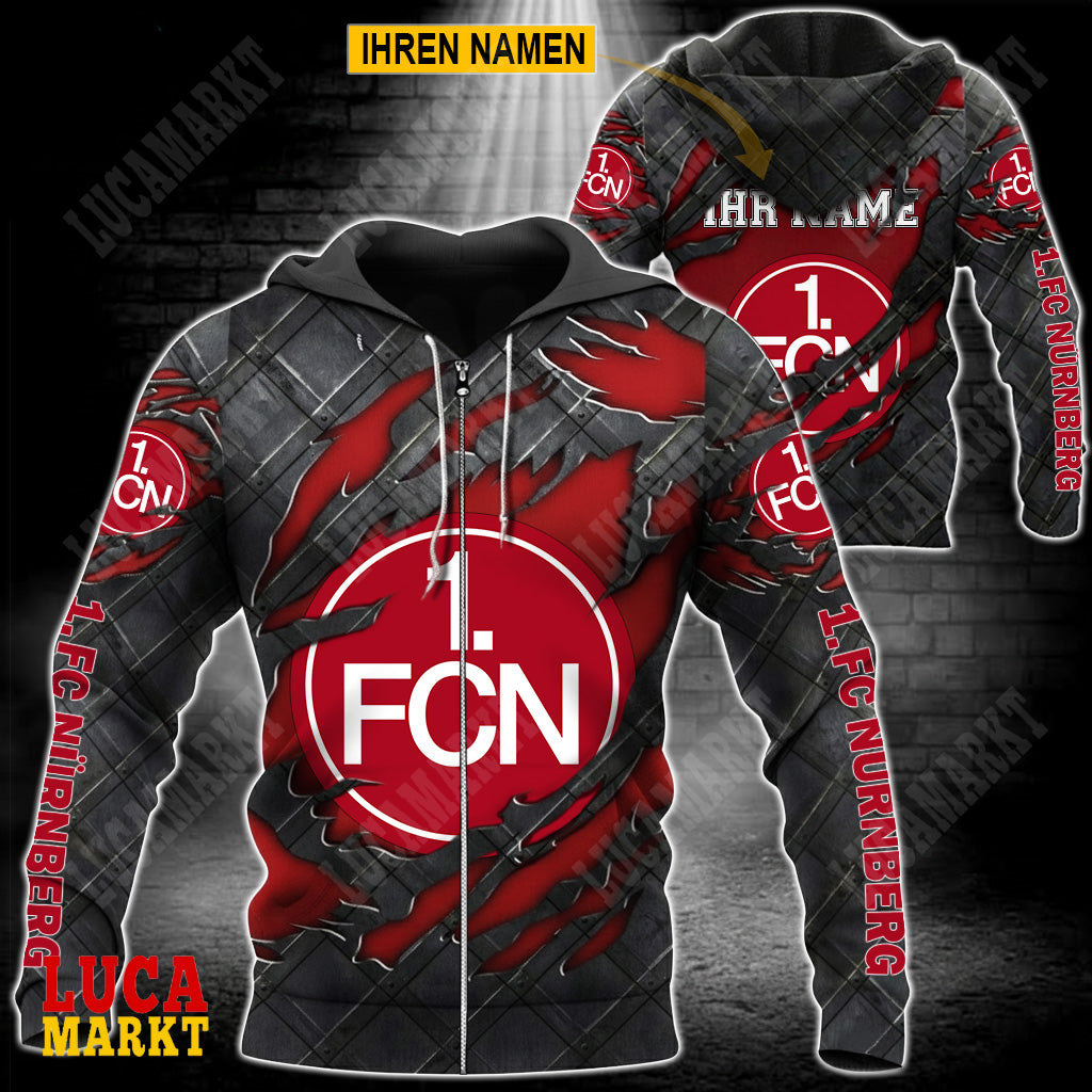 1. FC Nürnberg - Reißverschluss-Hoodie Neue Edition mit Ihrem Namen
