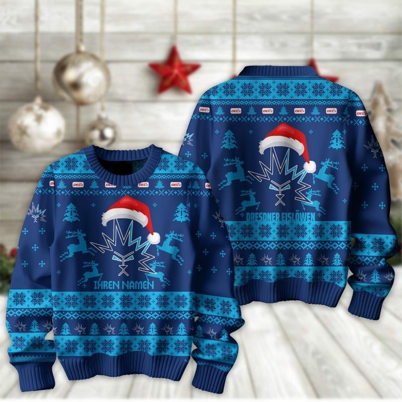 Dresdner Eislöwen Fan Edition Weihnachtspullover im neuen Design - Individueller Name