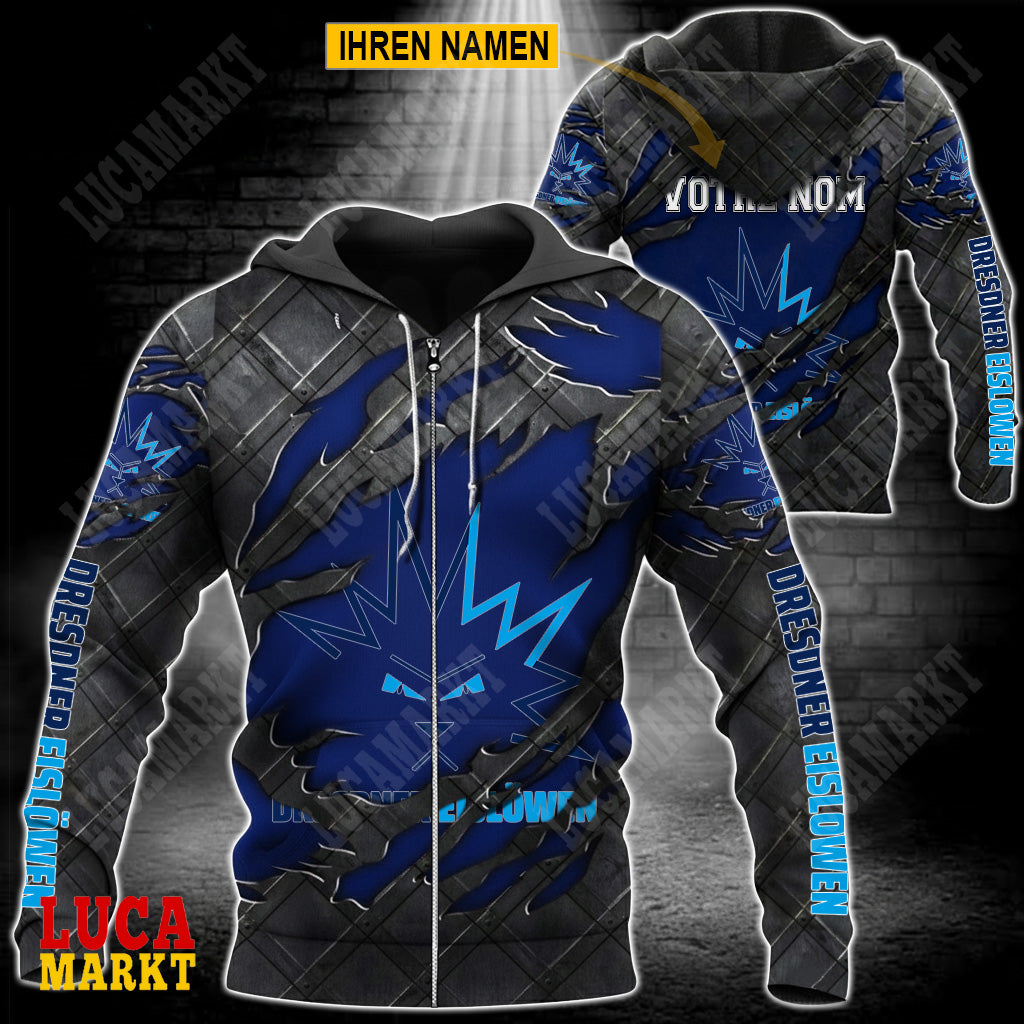 Dresdner Eislöwen - Reißverschluss-Hoodie Neue Edition mit Ihrem Namen