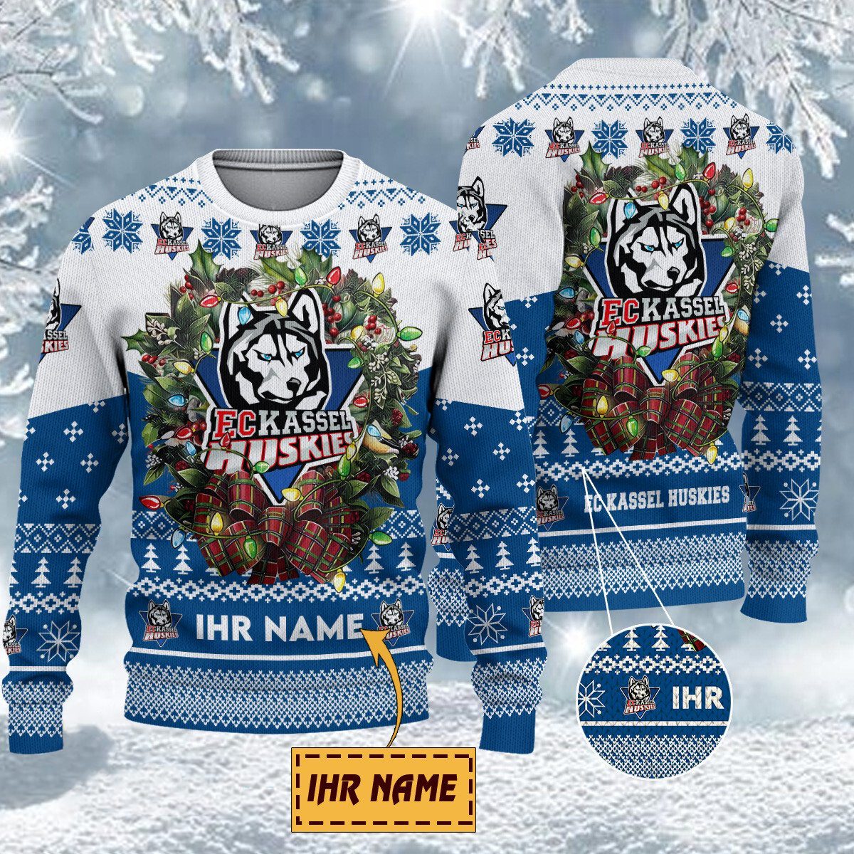 EC Kassel Huskies Special Edition Weihnachtspullover - Individueller Name