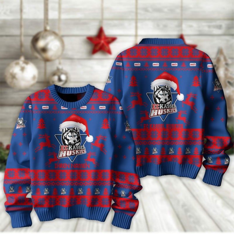 EC Kassel Huskies Fan Edition Weihnachtspullover im neuen Design - Individueller Name