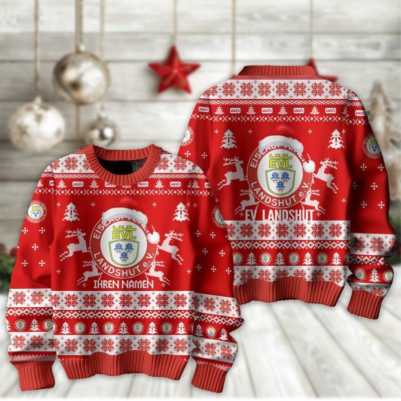 EV Landshut Fan Edition Weihnachtspullover im neuen Design - Individueller Name