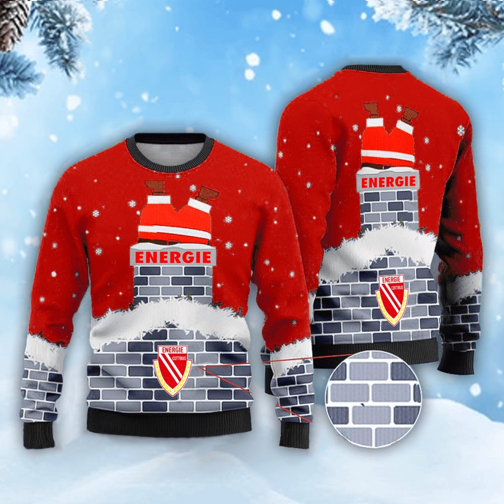 Neues Modell: Energie Cottbus Weihnachtspullover mit Weihnachtsmann-Motiv