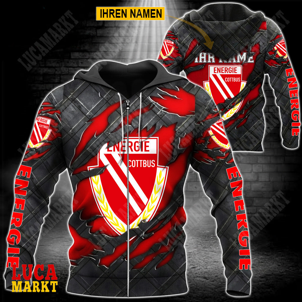 Energie Cottbus - Reißverschluss-Hoodie Neue Edition mit Ihrem Namen