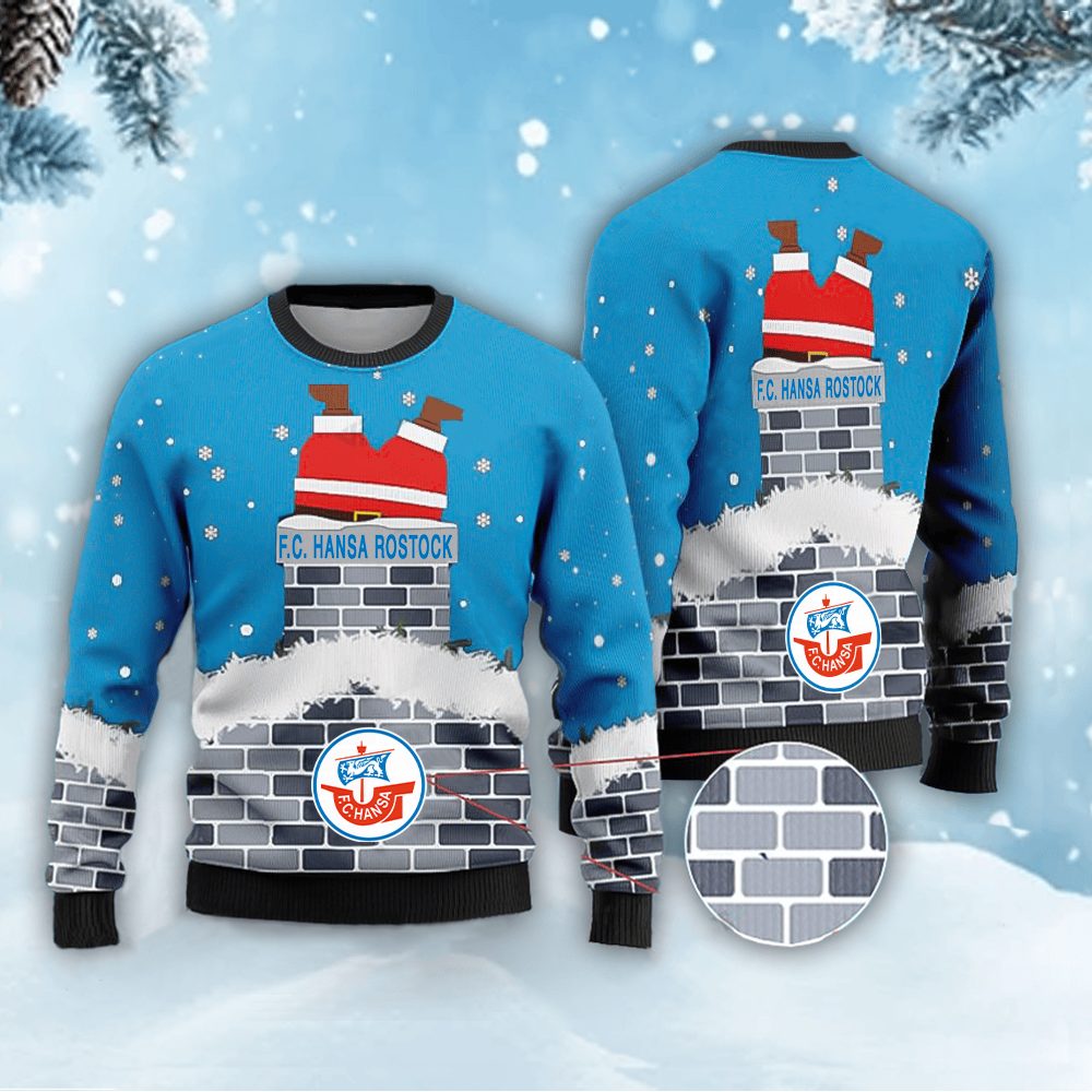 Neues Modell: FC Hansa Rostock Weihnachtspullover mit Weihnachtsmann-Motiv