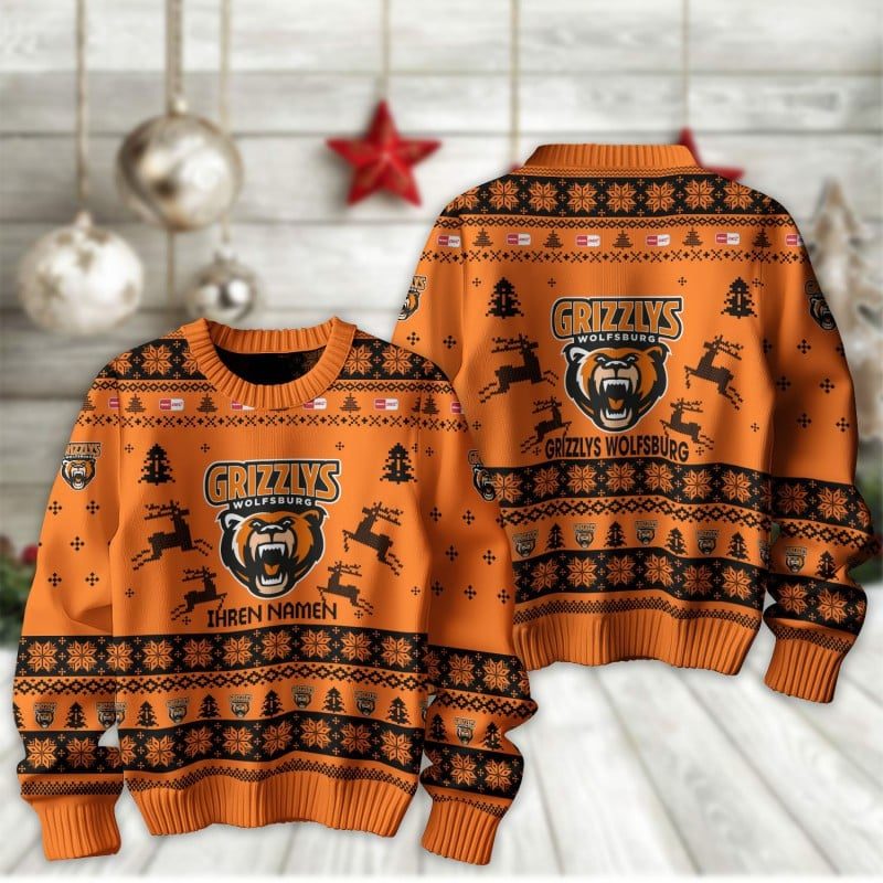 Grizzlys Wolfsburg Fan Edition Weihnachtspullover im neuen Design - Individueller Name