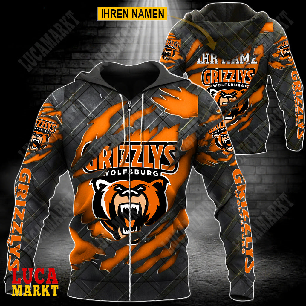 Grizzlys Wolfsburg - Reißverschluss-Hoodie Neue Edition mit Ihrem Namen