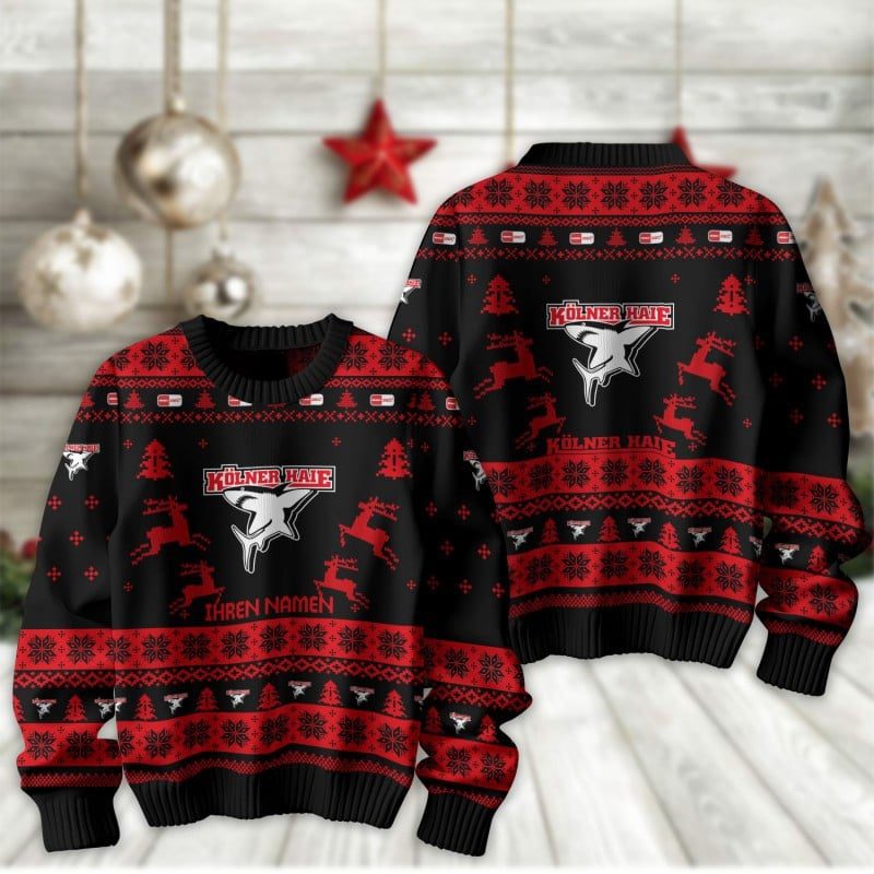 Kölner Haie Fan Edition Weihnachtspullover im neuen Design - Individueller Name