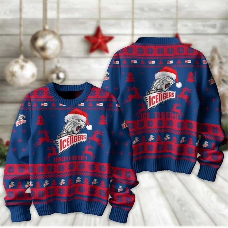 Nürnberg Ice Tigers Fan Edition Weihnachtspullover im neuen Design - Individueller Name