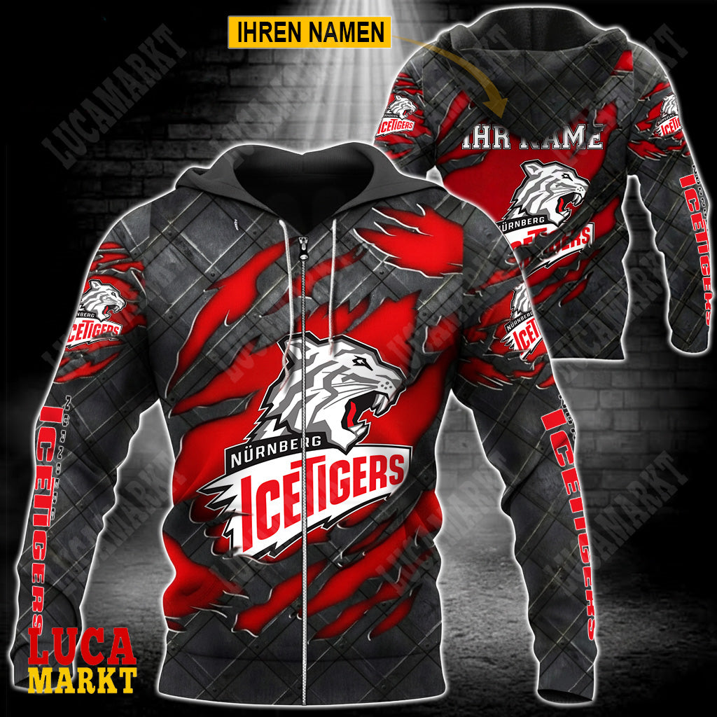 Nürnberg Ice Tigers - Reißverschluss-Hoodie Neue Edition mit Ihrem Namen