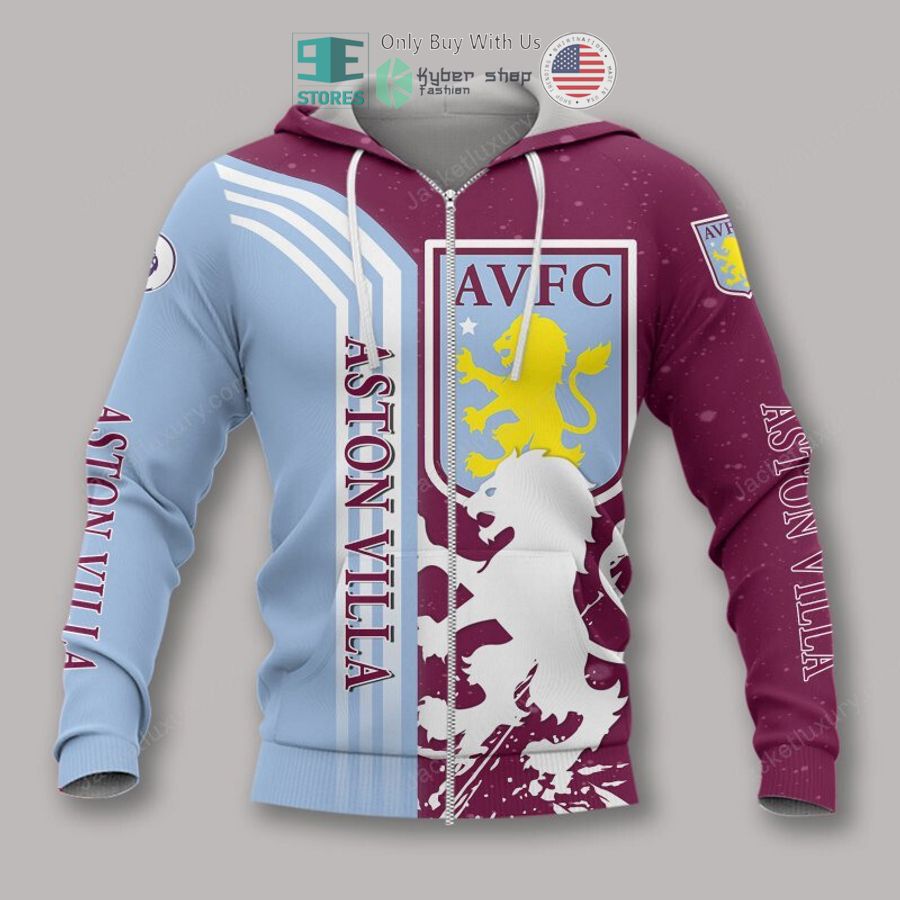 Aston Villa FC Blau Rotwein Reißverschluss-Hoodie V5