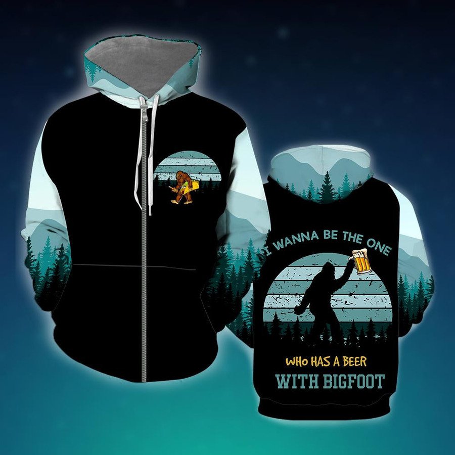 Beer Lover - Funny Bigfoot Love Drinking Beer Reißverschluss-Hoodie