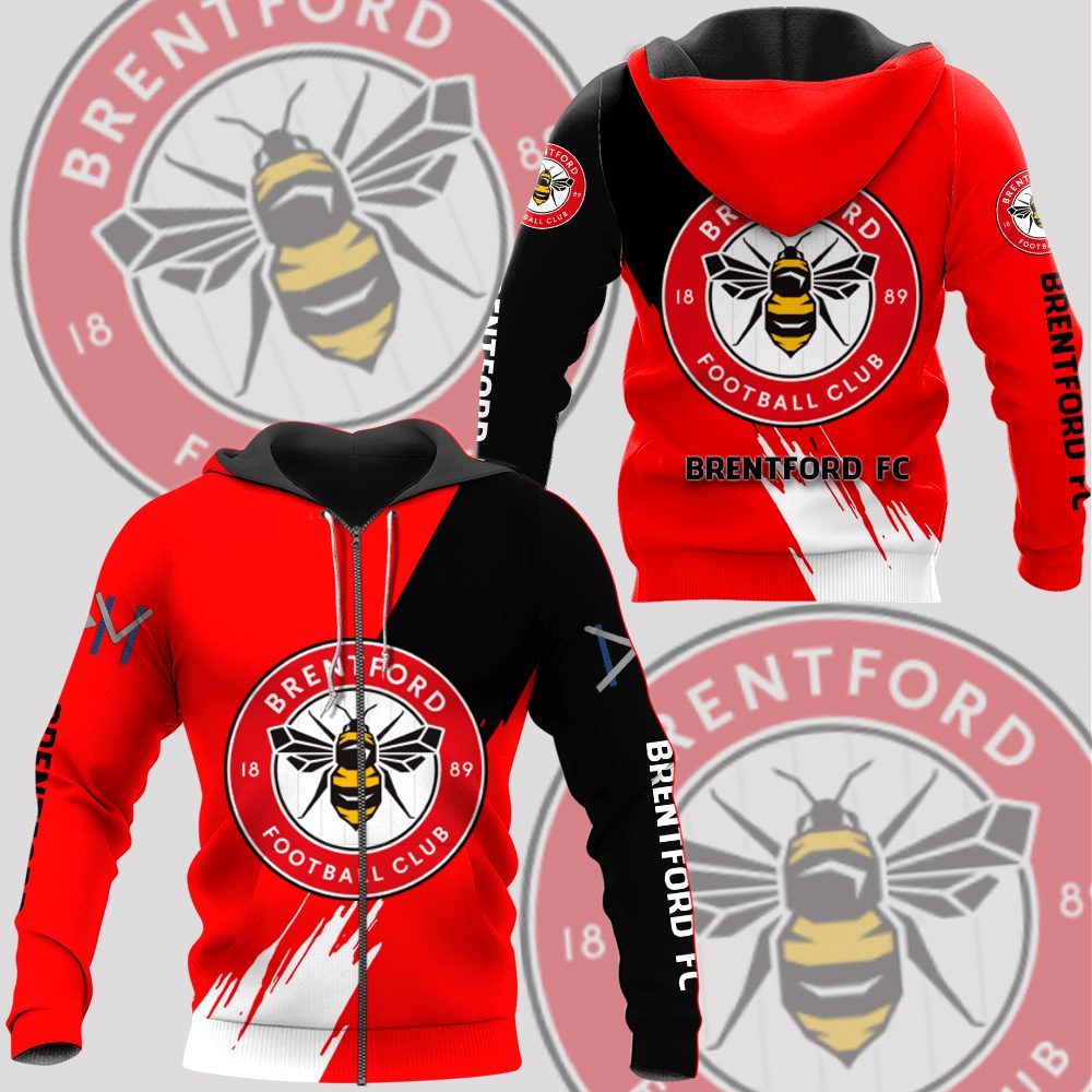 Brentford FC Rot Schwarz Reißverschluss-Hoodie