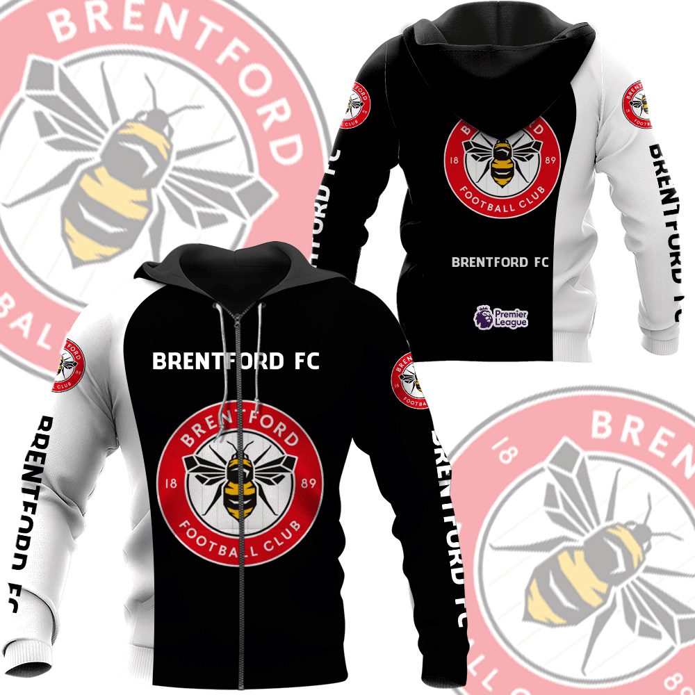 Brentford FC Schwarz Weiß Reißverschluss-Hoodie