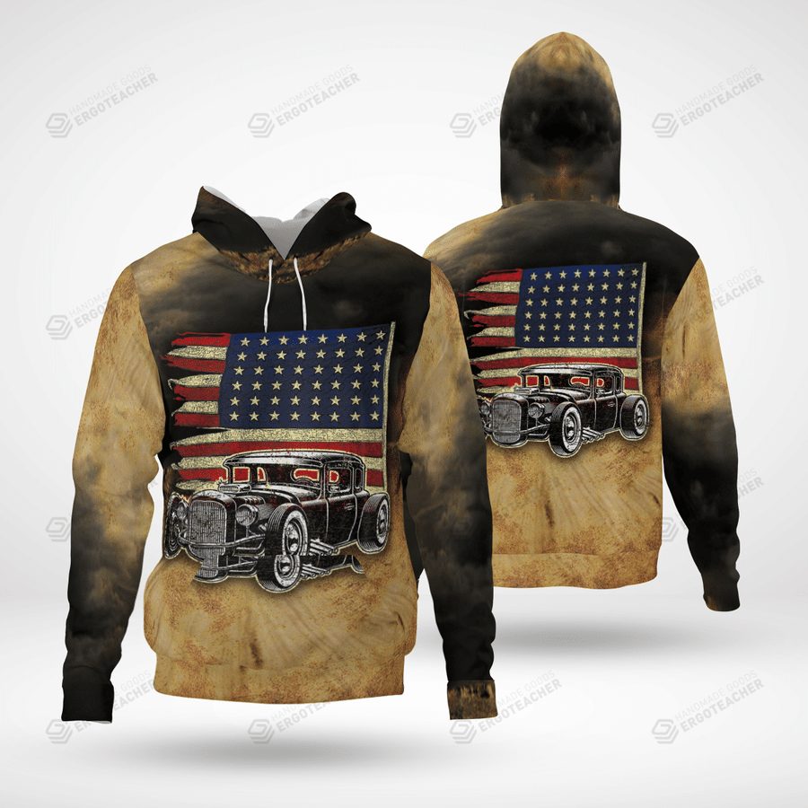 Car Lover - Hot Rod Car American Flag Kapuzenpullover