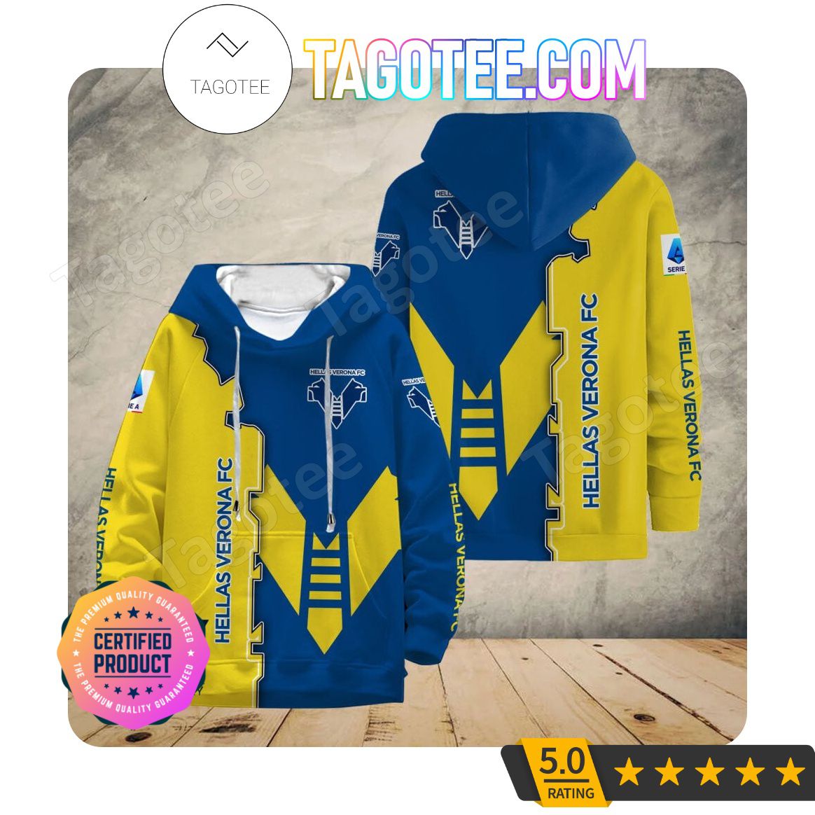 Hellas Verona FC Blau Gelb Kapuzenpullover V1
