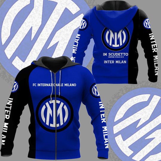 Inter Milan Blau Schwarz Reißverschluss-Hoodie V1