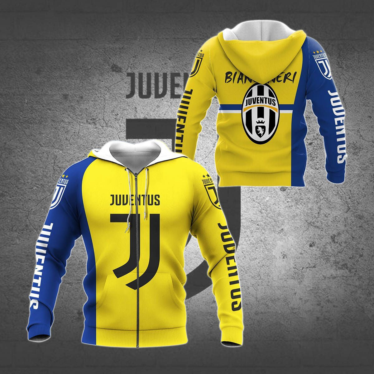 Juventus FC Bianconeri Gelb Blau Reißverschluss-Hoodie
