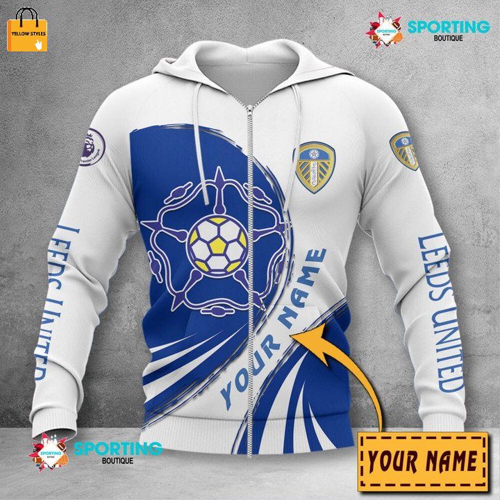Leeds United Individueller Name Reißverschluss-Hoodie