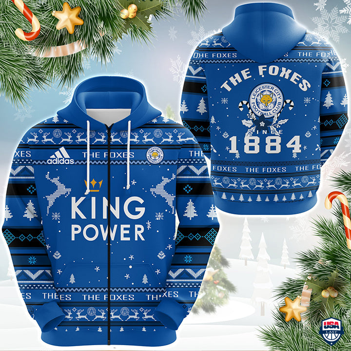 Leicester City FC Die Füchse 1884 Hässliches Weihnachten Reißverschluss-Hoodie