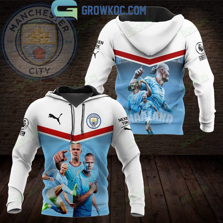 Manchester City Erling Haaland Weiß Blau Kapuzenpullover
