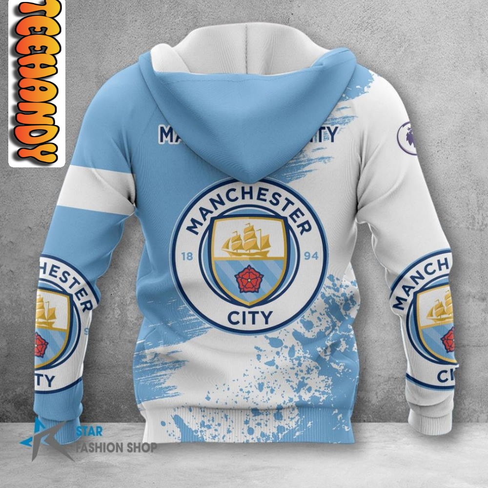 Manchester City Weiß Blau Besonders Reißverschluss-Hoodie