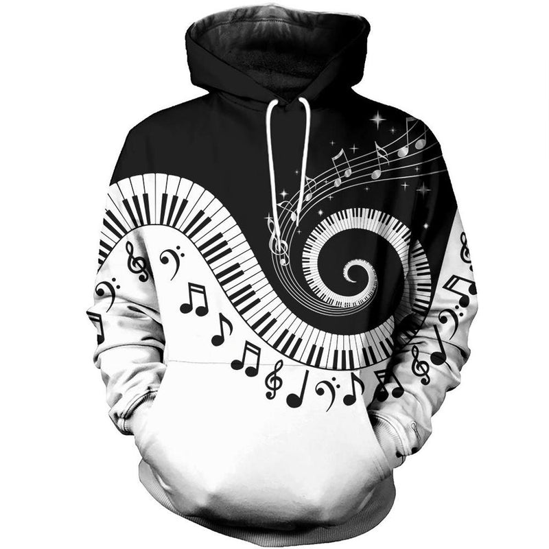 Music Lover - Piano Musical Notes Black White Kapuzenpullover