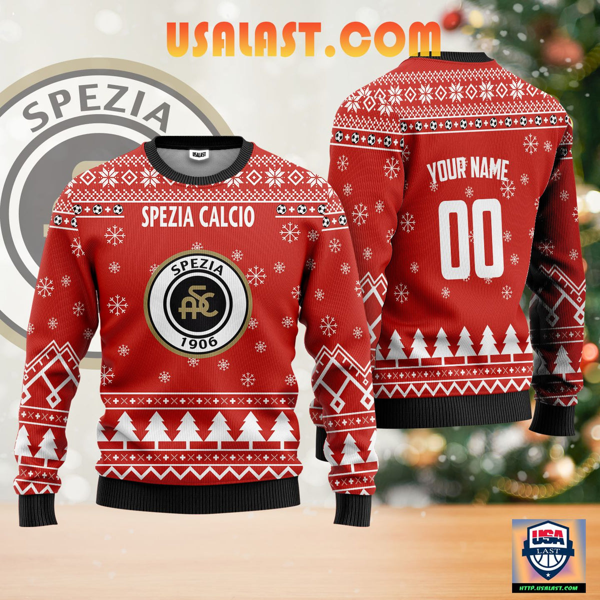Spezia Calcio Individueller Name Nummer Rot Ausführung Hässlich Weihnachtspullover