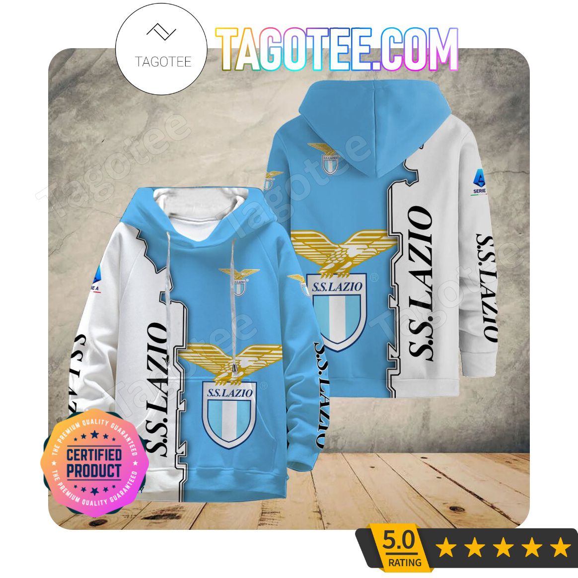 SS Lazio Weiß Blau Kapuzenpullover V3