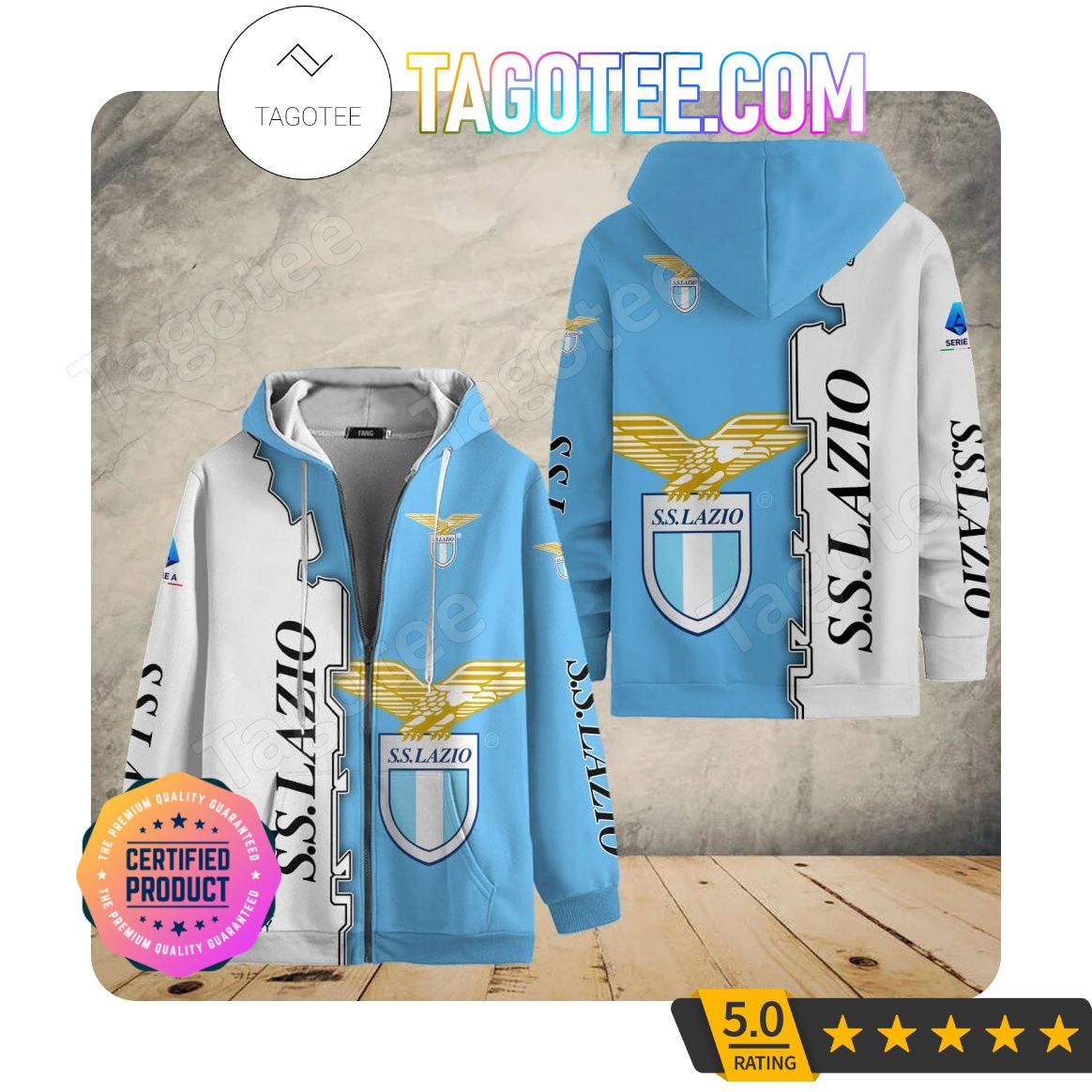 SS Lazio Weiß Blau Reißverschluss-Hoodie