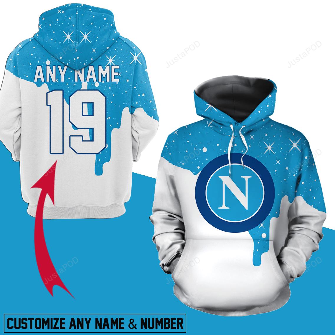 SSC Napoli Individueller Name Nummer Blau Weiß Kapuzenpullover