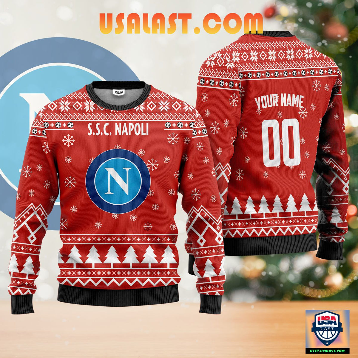 SSC Napoli Individueller Name Nummer Rot Hässlich Weihnachtspullover