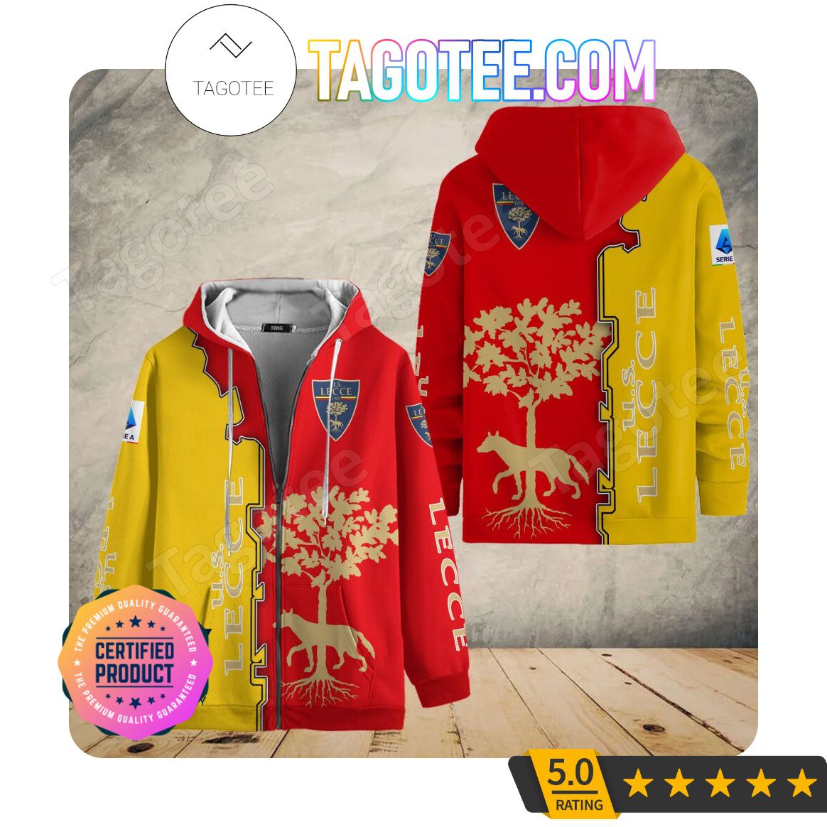 US Lecce Rot Gelb Reißverschluss-Hoodie V1