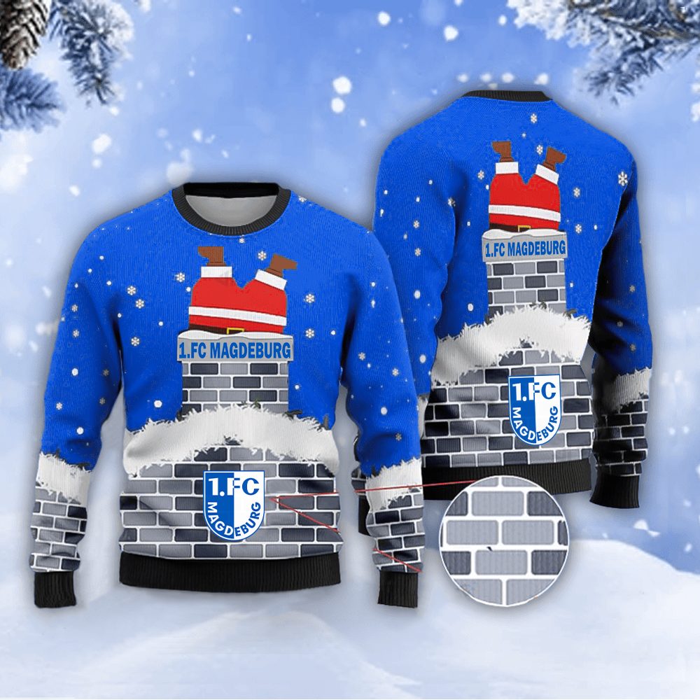Neues Modell: 1. FC Magdeburg Weihnachtspullover mit Weihnachtsmann-Motiv