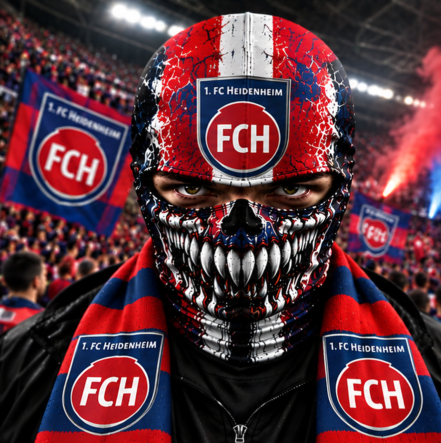 1. FC Heidenheim Horror Balaclava – Gruselige Fußball Fan Sturmhaube | Halloween Maske
