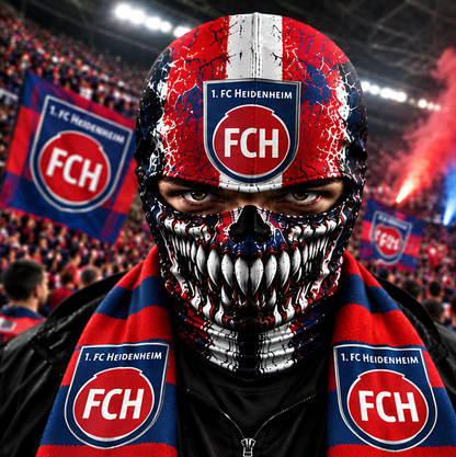 1. FC Heidenheim Horror Balaclava – Gruselige Fußball Fan Sturmhaube | Halloween Maske