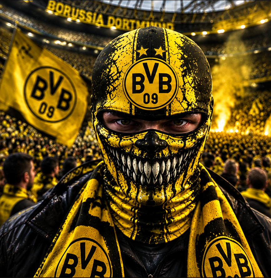 Borussia Dortmund Horror Balaclava – Gruselige Fußball Fan Sturmhaube | Halloween Maske