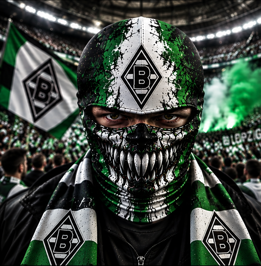 Borussia Mönchengladbach Horror Balaclava – Gruselige Fußball Fan Sturmhaube | Halloween Maske