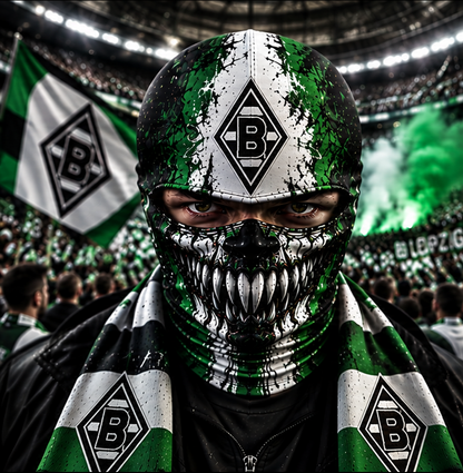 Borussia Mönchengladbach Horror Balaclava – Gruselige Fußball Fan Sturmhaube | Halloween Maske