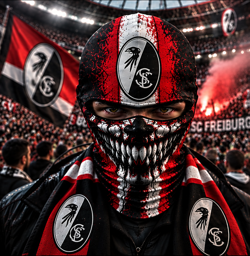 SC Freiburg Horror Balaclava – Gruselige Fußball Fan Sturmhaube | Halloween Maske