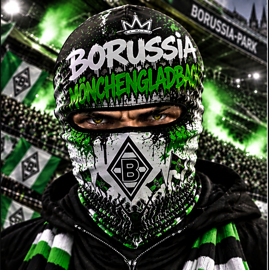 Borussia Mönchengladbach Ultras Graffiti Balaclava – Fußball Fan Sturmhaube | Premium Streetwear Edition