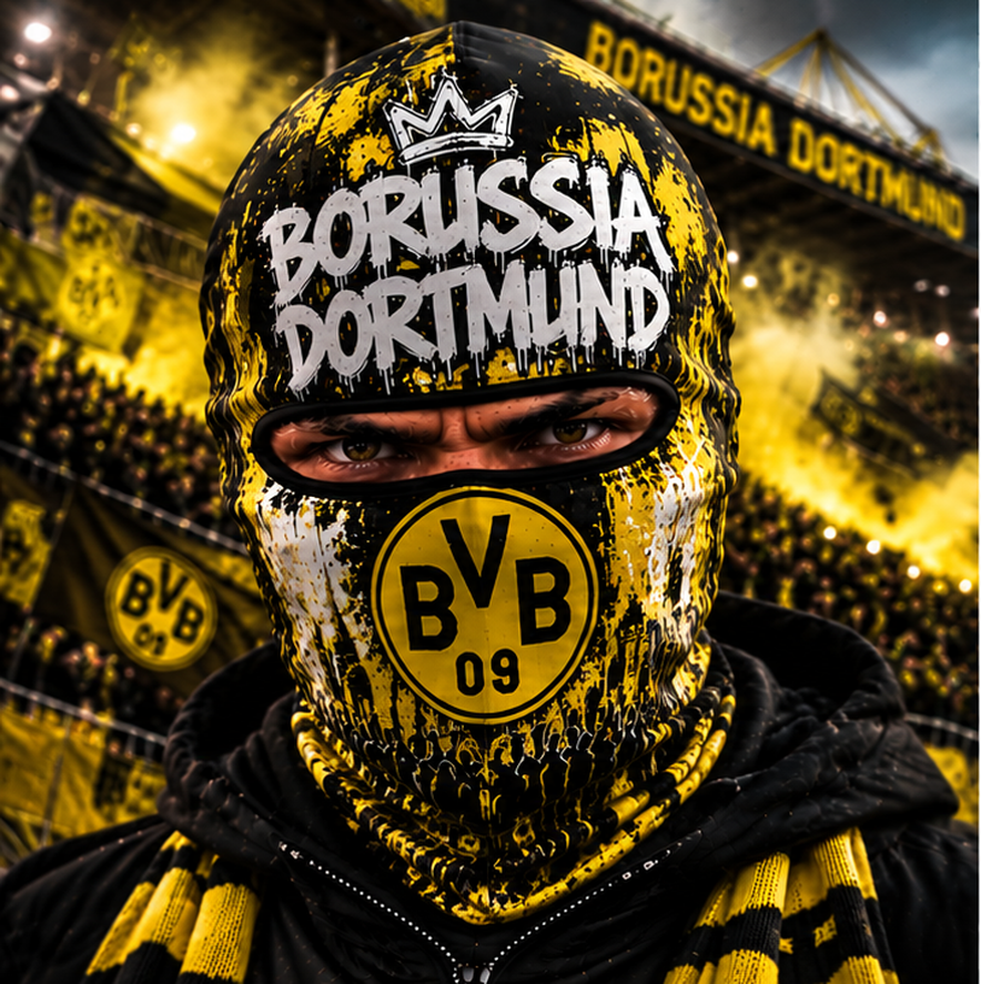 Borussia Dortmund Ultras Graffiti Balaclava – Fußball Fan Sturmhaube | Premium Streetwear Edition