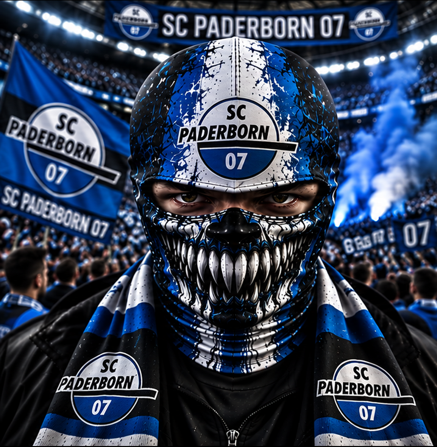 SC Paderborn 07 Horror Balaclava – Gruselige Fußball Fan Sturmhaube | Halloween Maske