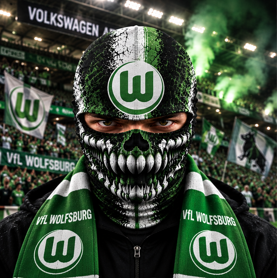 VfL Wolfsburg Horror Balaclava – Gruselige Fußball Fan Sturmhaube | Halloween Maske