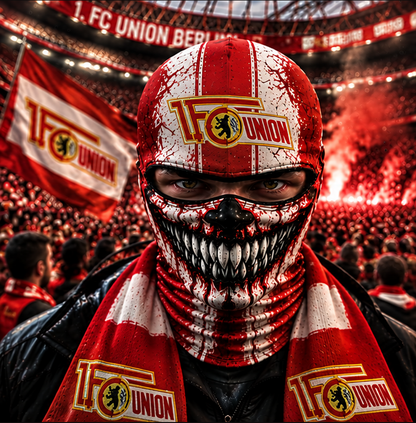 1. FC Union Berlin Horror Balaclava – Gruselige Fußball Fan Sturmhaube | Halloween Maske