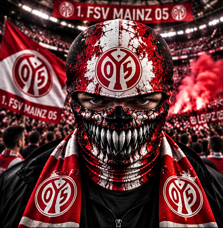 1. FSV Mainz 05 Horror Balaclava – Gruselige Fußball Fan Sturmhaube | Halloween Maske