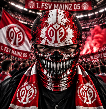 1. FSV Mainz 05 Horror Balaclava – Gruselige Fußball Fan Sturmhaube | Halloween Maske
