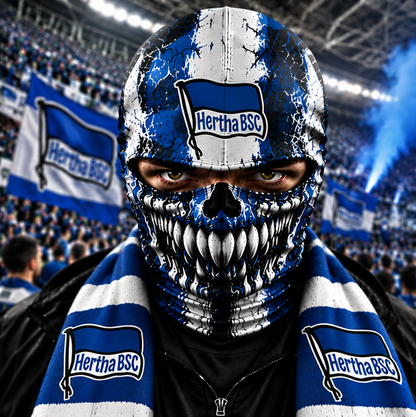 Hertha BSC Horror Balaclava – Gruselige Fußball Fan Sturmhaube | Halloween Maske