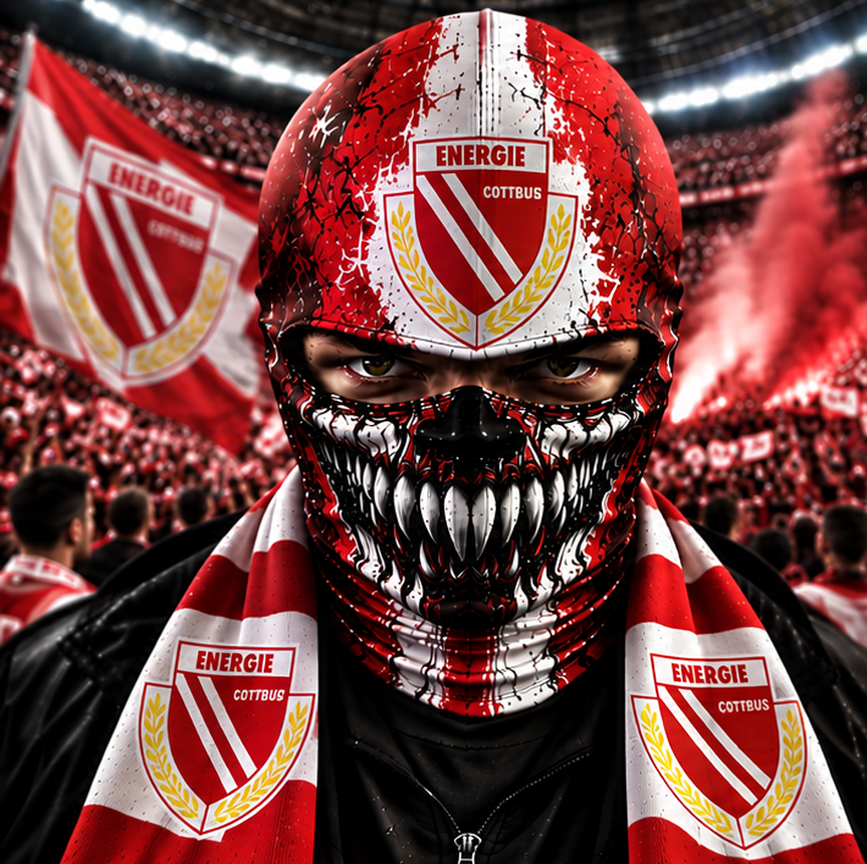 Energie Cottbus Horror Balaclava – Gruselige Fußball Fan Sturmhaube | Halloween Maske