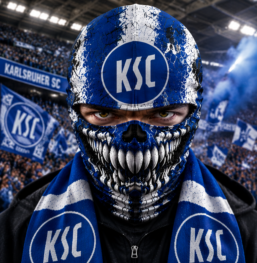 Karlsruher SC Horror Balaclava – Gruselige Fußball Fan Sturmhaube | Halloween Maske